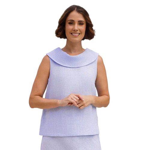 See Saw 100% Linen  Sl Btn Back Cowl Nk Top